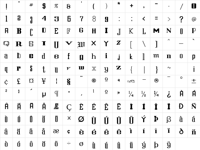Fernando Regular  glyph index