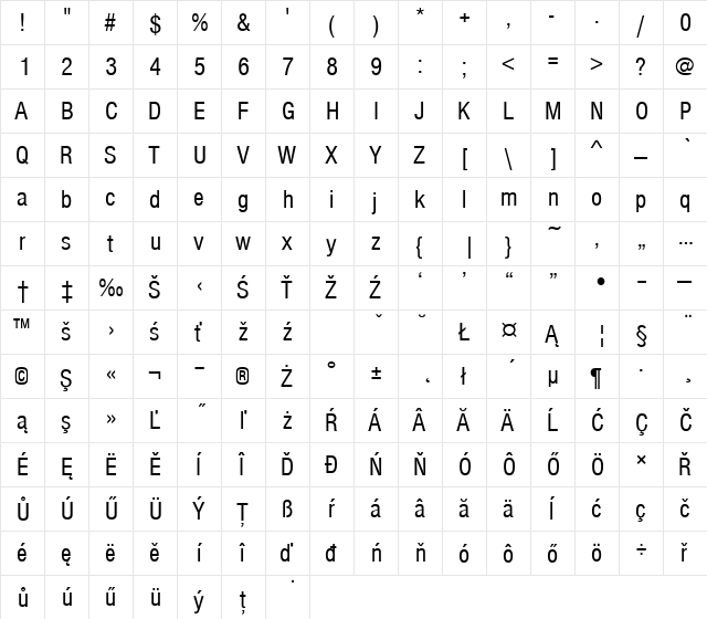 NimbuSanDEECon Regular  glyph index