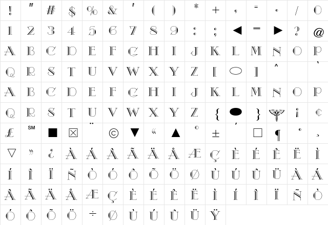 Cg Chic Regular  glyph index