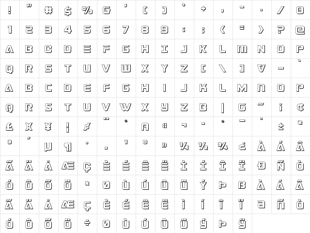 Astro Armada 3D Regular  glyph index