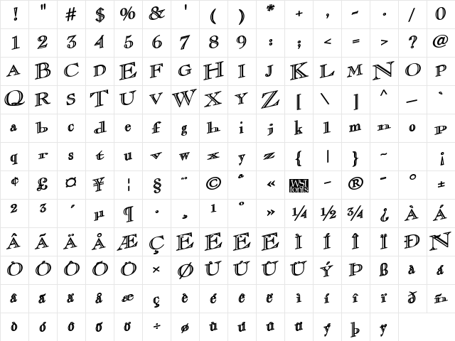 CasqueOpenFaceWacky Bold  glyph index