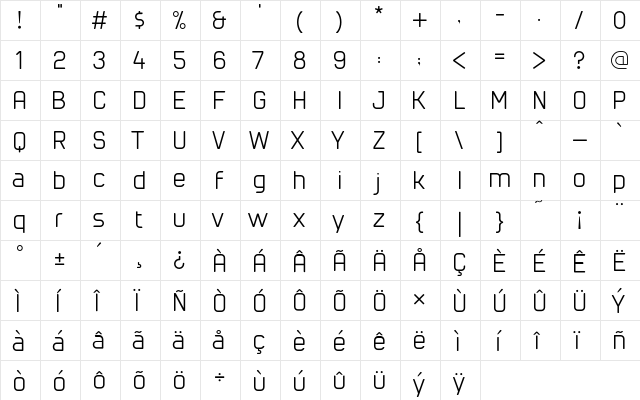 cuyabra Regular  glyph index