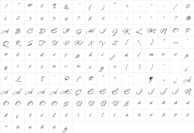 Whisper Regular  glyph index