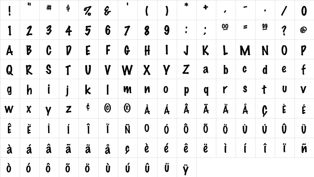 Marker FeltThin  glyph index