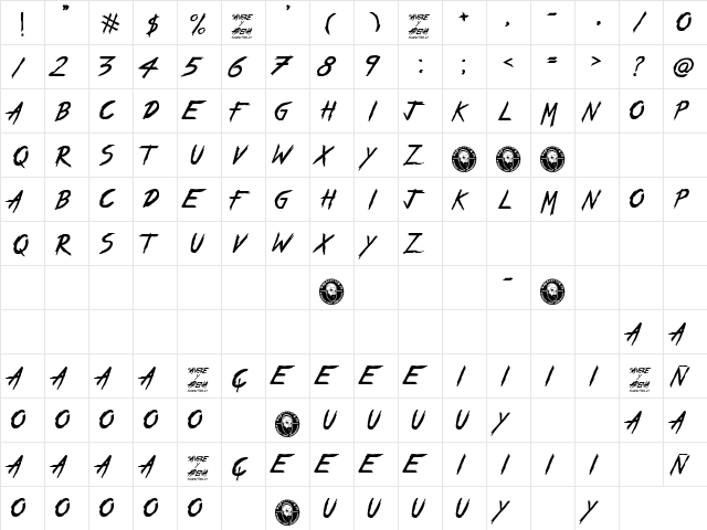 Sangre y Arena Regular  glyph index