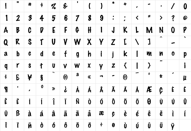 Marker Felt Thin  glyph index