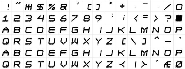 Ego trip Fat Skew Regular  glyph index