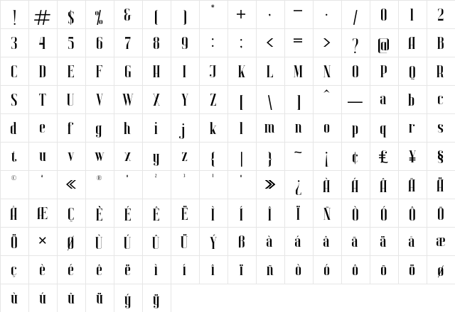 Alison finch Regular  glyph index