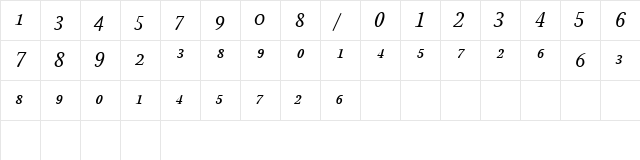 StonePrintFracs Italic  glyph index