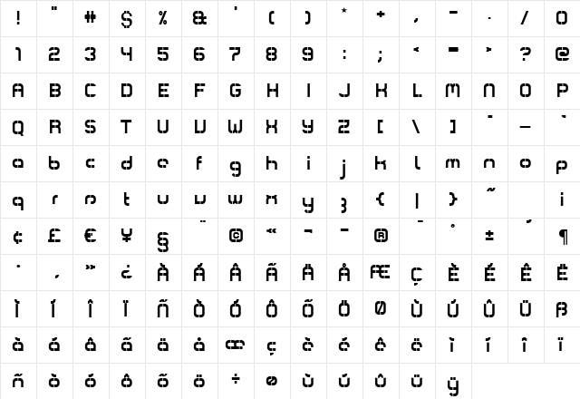 ComsatBox Regular  glyph index