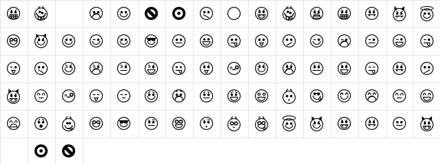 Emoticons Regular  glyph index