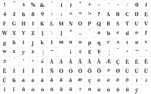 Bertie Std Regular  glyph index