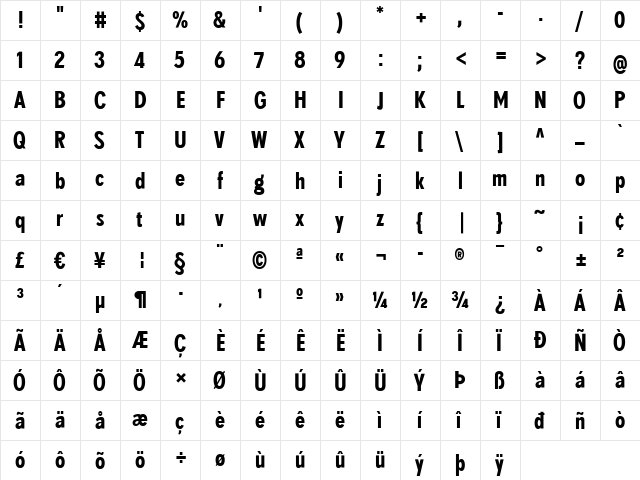 SuperGroteskB Regular  glyph index