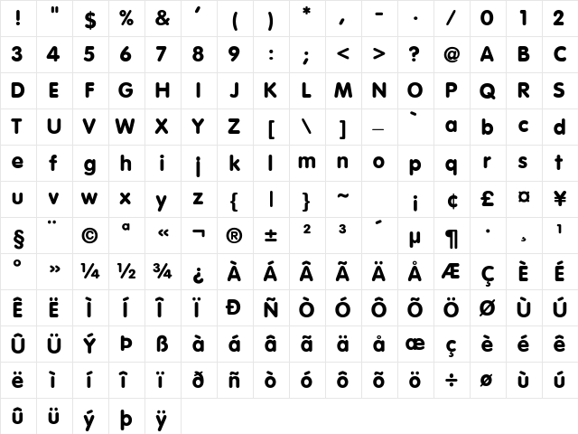 Vag-Rounded_Black Regular  glyph index