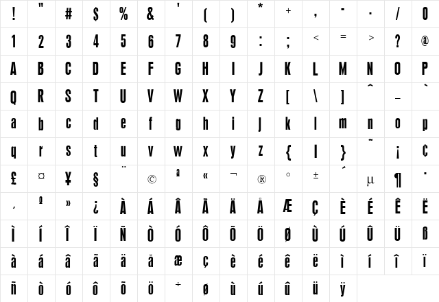 Hadrianbold Regular  glyph index