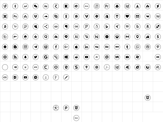 Icons Social Media 2 Regular  glyph index