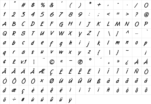 SuccotashHmkBlack Regular  glyph index
