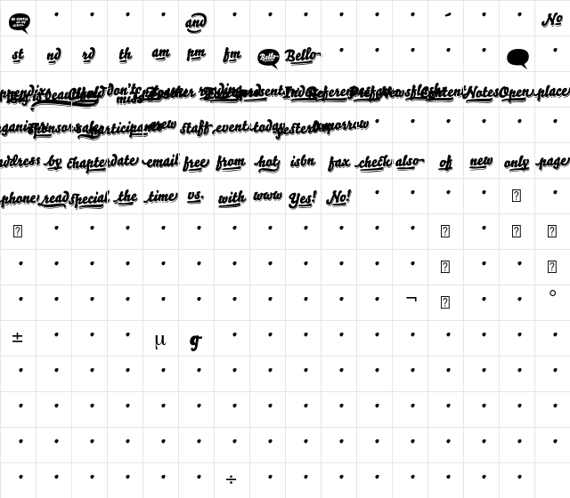 Bello Words Solo Regular  glyph index
