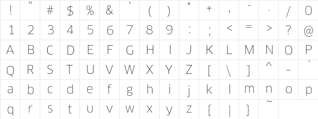ClanPro-Thin Regular  glyph index