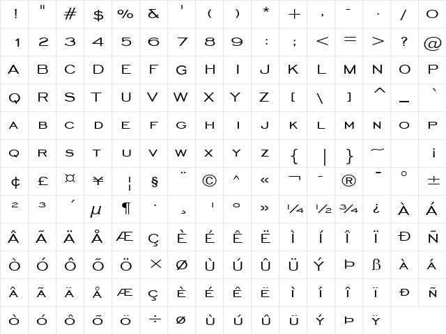 Monday '88 Normal  glyph index