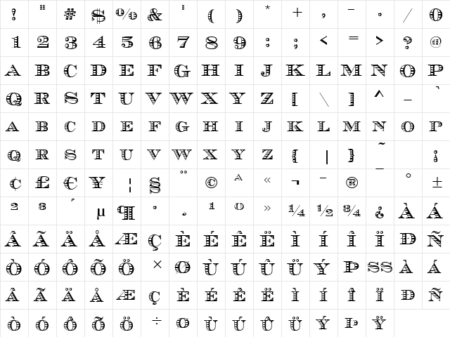 Maurice-Stripes Regular  glyph index