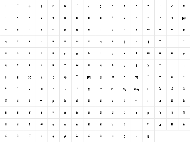 Bub Regular  glyph index