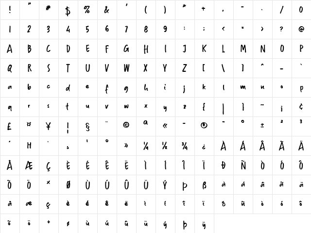 Hoffelized Regular  glyph index