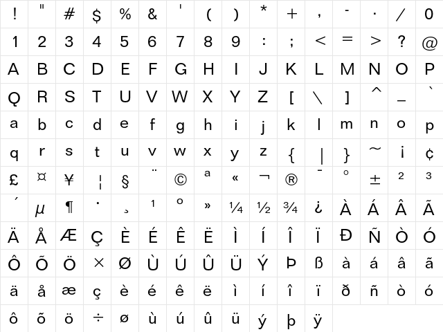 Folio Book  glyph index