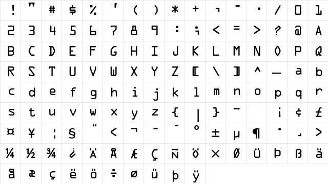 OCR A Std Medium  glyph index