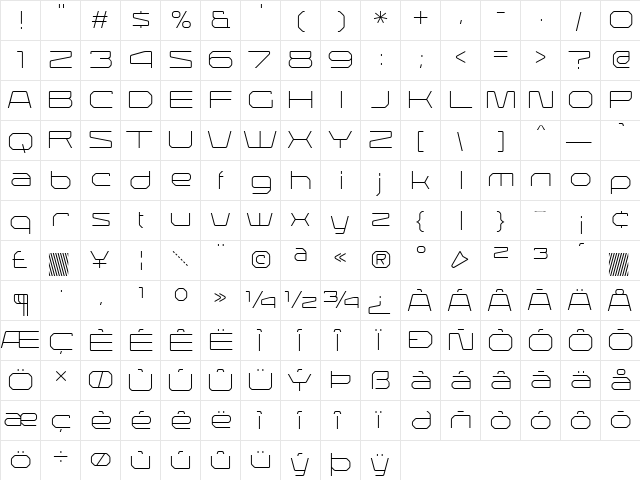 Lineavec Regular  glyph index