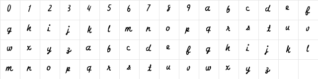 CharcoalScript Regular  glyph index