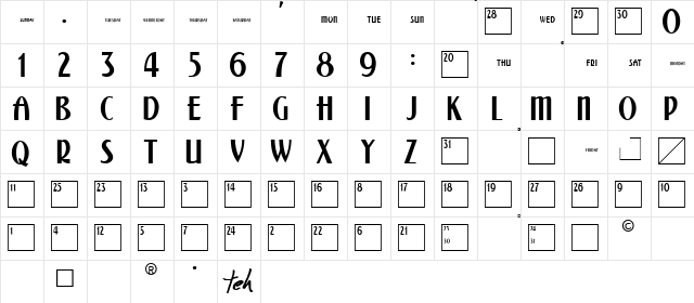 Calendar Normal  glyph index