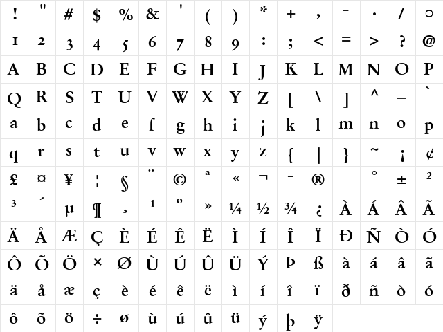 Stempel Garamond RomanOsF Bold  glyph index