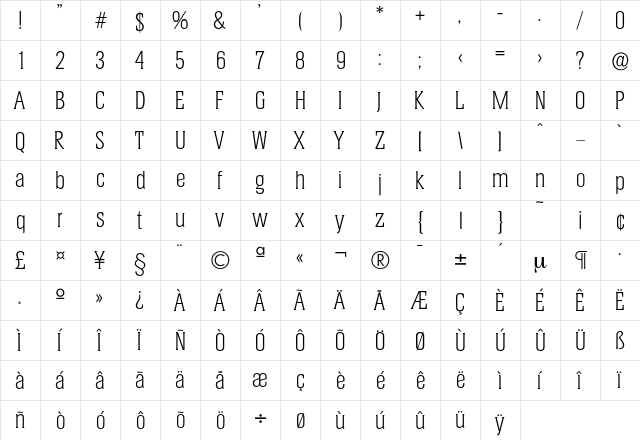 Helium-Light Regular  glyph index