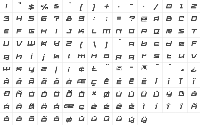 Logofontik 4F Stripes Italic  glyph index