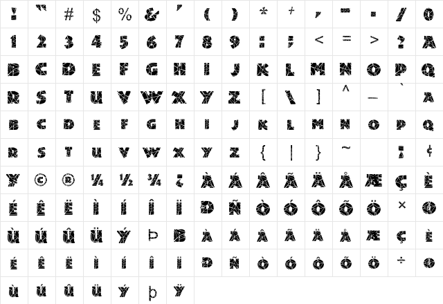 DinosuariaCracked Normal  glyph index