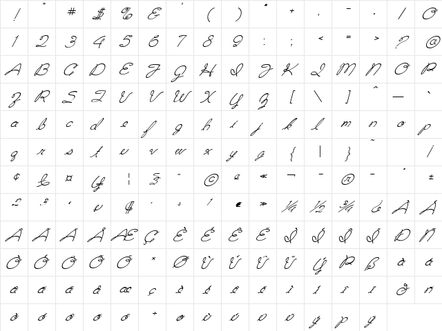 Jacinda Regular  glyph index