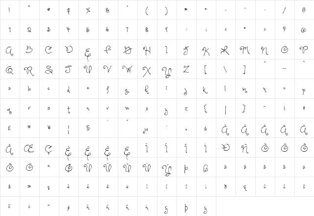 One Starry Night Regular  glyph index