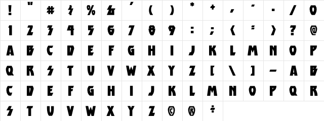 CCDestroyerSolid Regular  glyph index