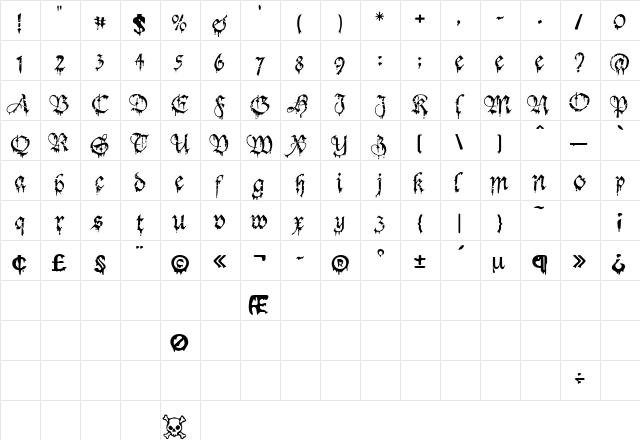Death Regular  glyph index