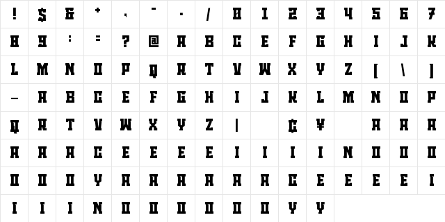 TRABASH Bold  glyph index