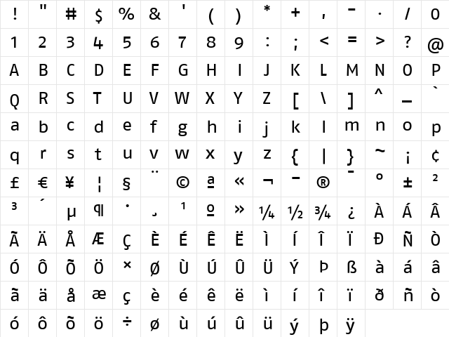 FagoExLf Regular  glyph index