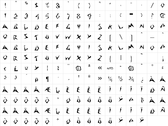 Stinger Regular  glyph index