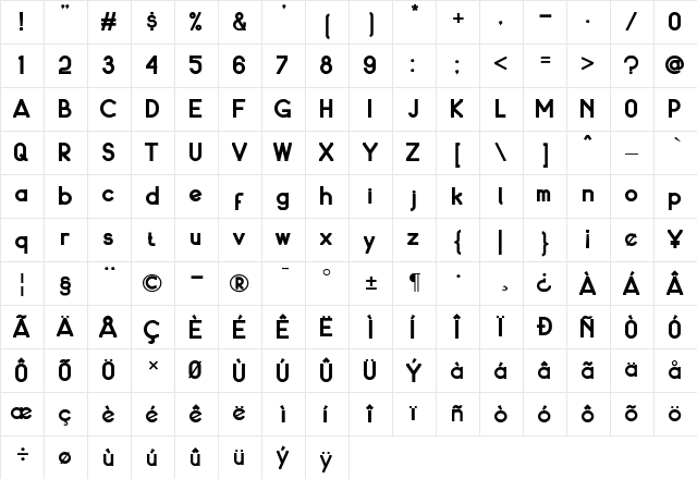 Protocol Regular  glyph index