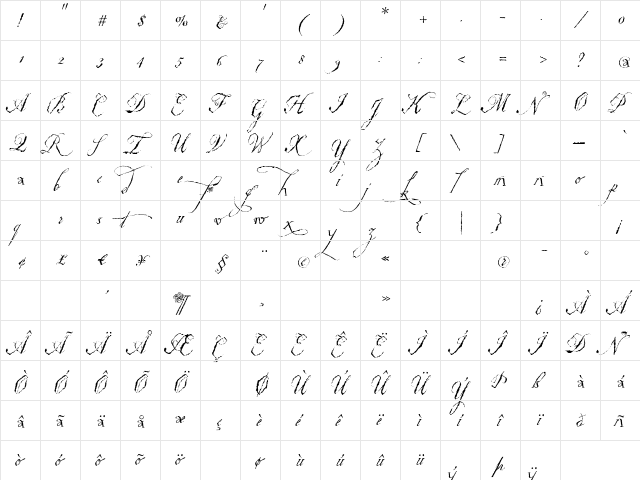 Bacchus Regular Regular  glyph index