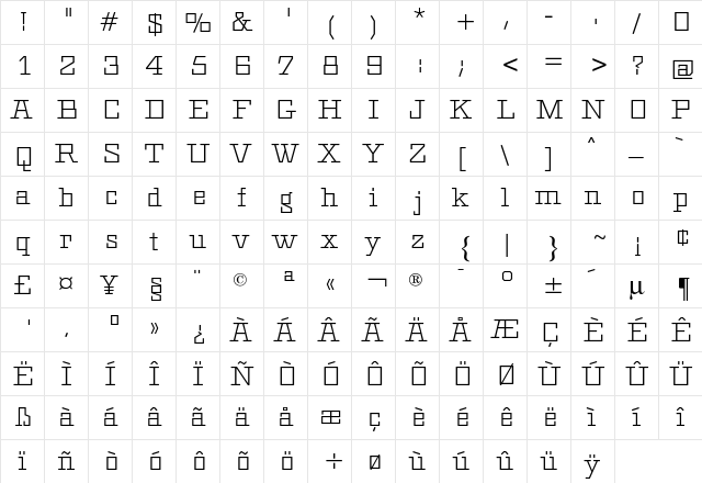 Geometric CG Light Regular  glyph index