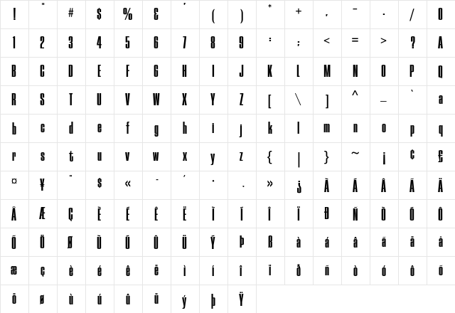 PeakCP Regular  glyph index