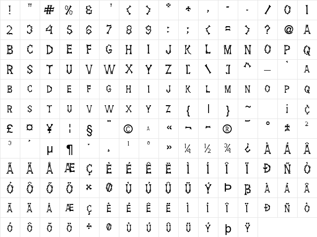 Eddy's Bones Normal  glyph index
