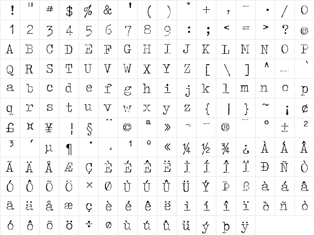 Tippa Regular  glyph index