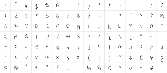 PolanWritings Regular  glyph index